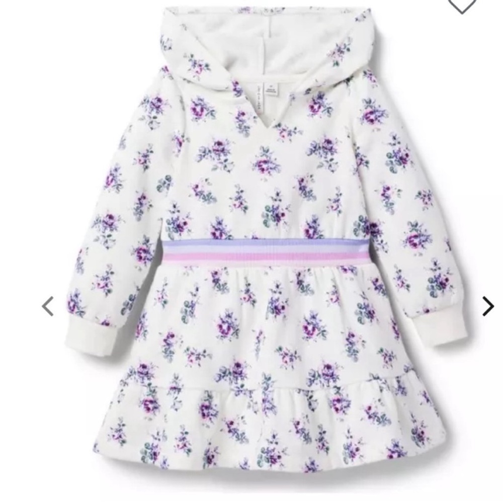 Janie and Jack White Floral Hooded Dress with Purple Accents